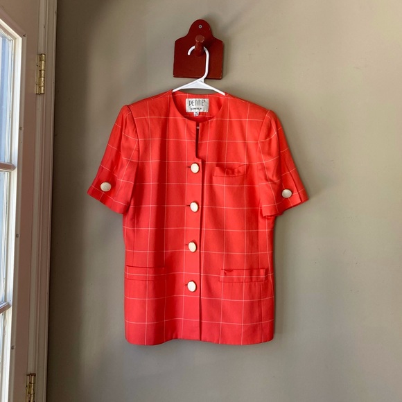 Vintage Petite Sophisticate Red Plaid Button Down Short Sleeve Top 6 - Picture 2 of 6